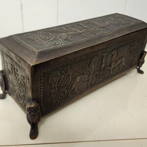 vintage bronze metal storage box with griffins